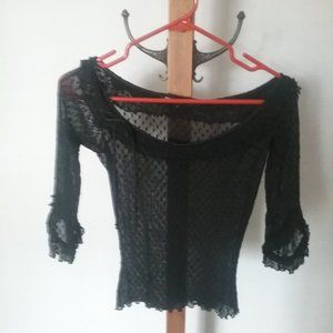 Betsey Johnson Women Black 3/4 Sleeve Shirt Size S